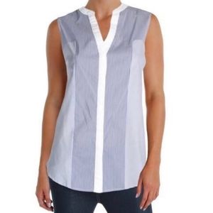 Ivanka Trump Striped Button Down Sleeveless Blouse